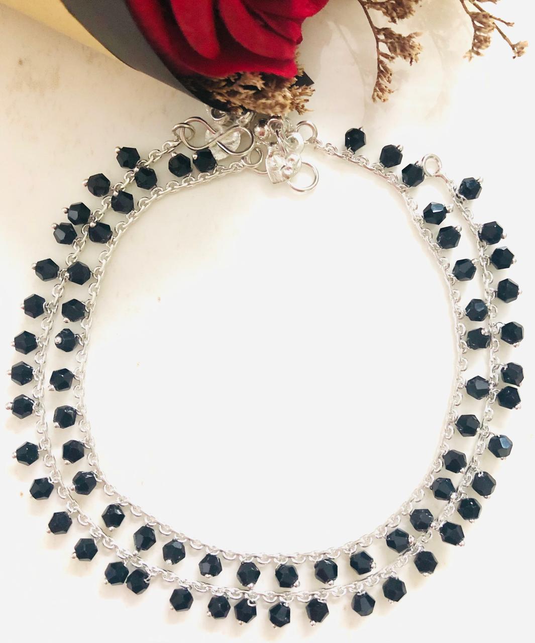 Fancy Spaced Black Beads Anklets/Payal by Seeyaa