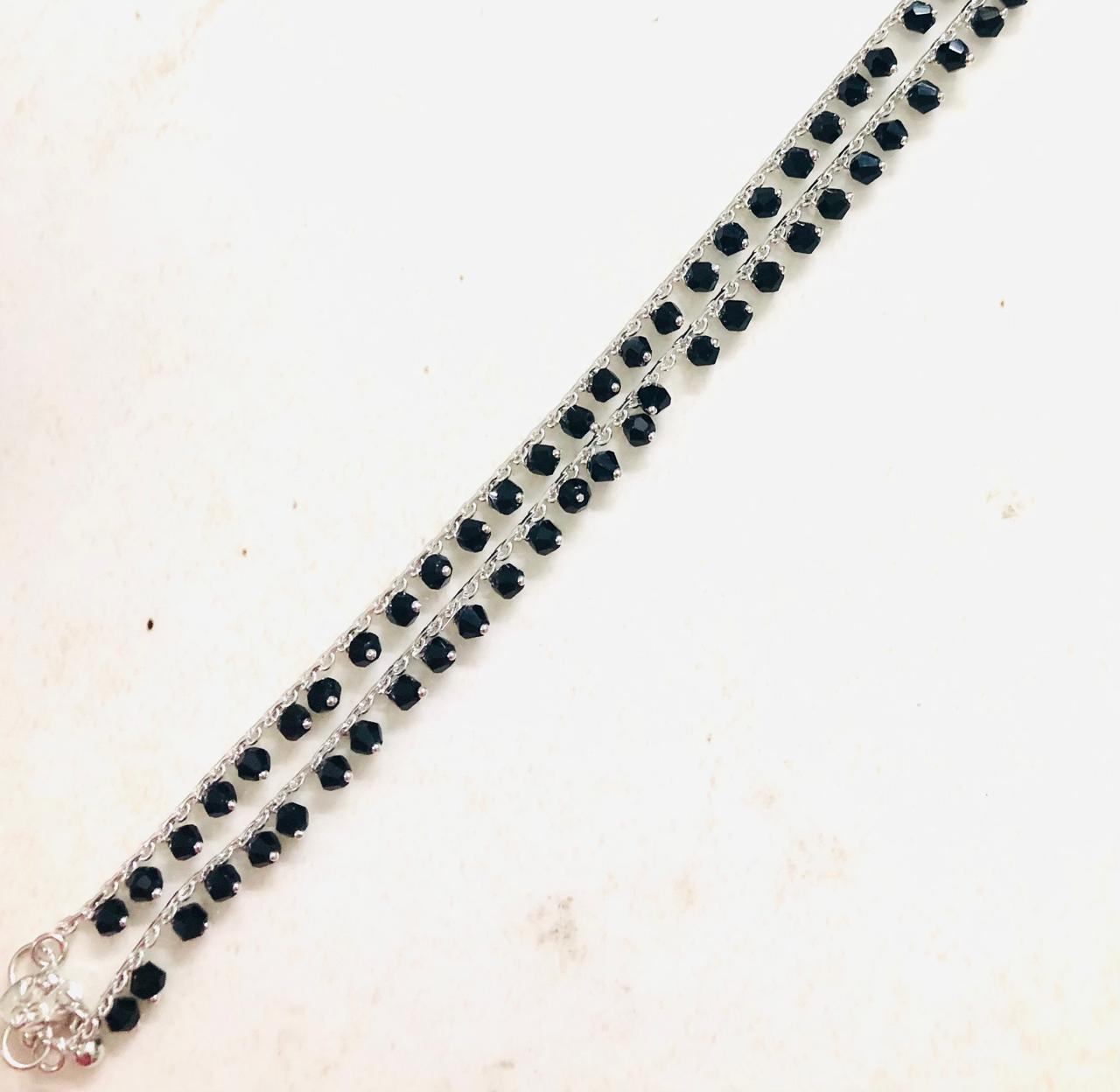 Fancy Spaced Black Beads Anklets/Payal by Seeyaa