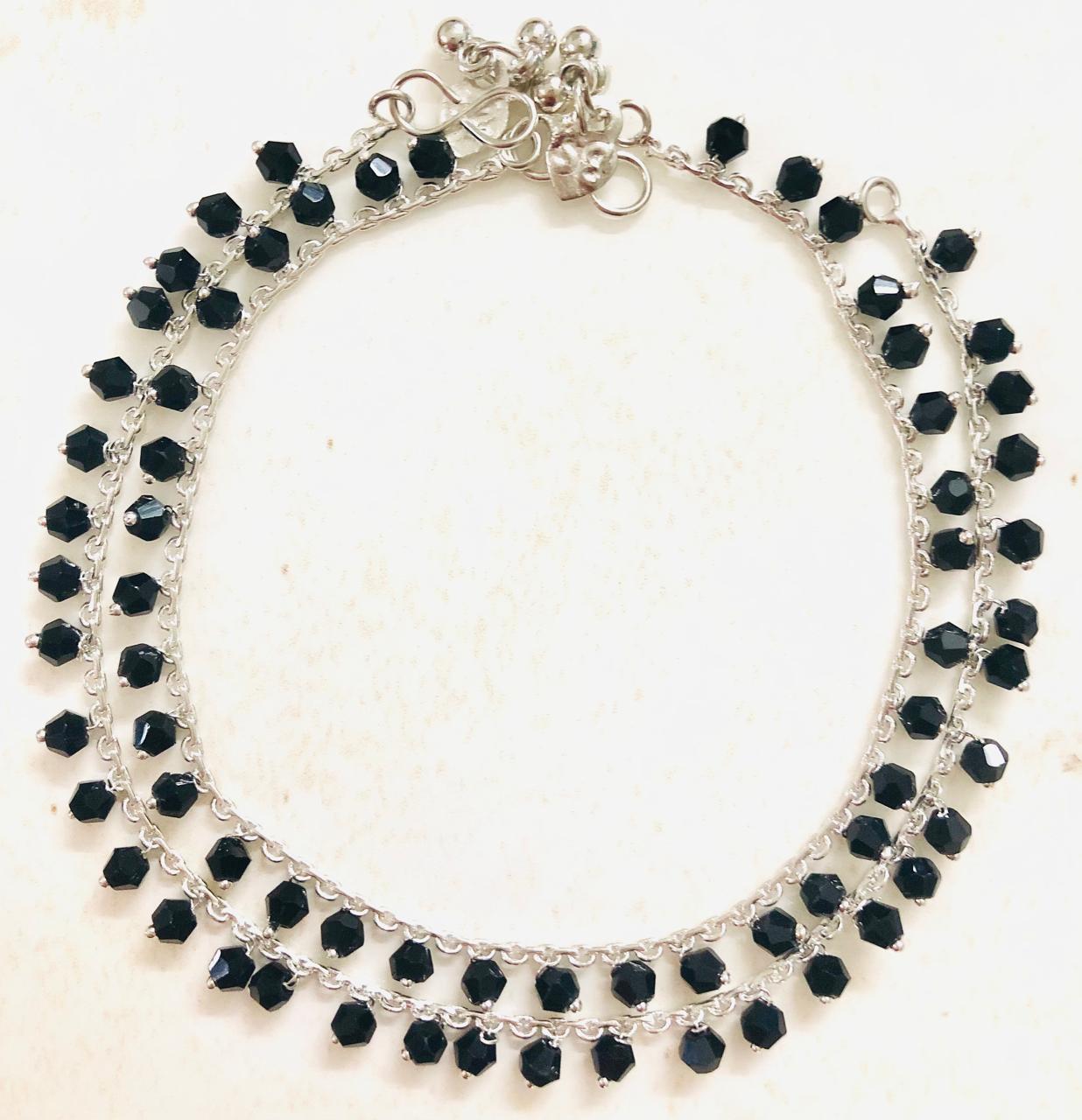 Fancy Spaced Black Beads Anklets/Payal by Seeyaa